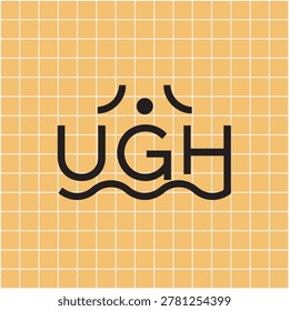 Minimalist UGH text vector illustration with bored expression face and wavy line element