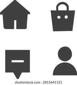 Minimalist UI icon collection for web and app design with shopping navigation interface business commerce location minimalist pictogram technology residence customer identity webdesign