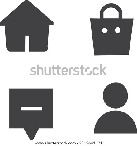 Minimalist UI icon collection for web and app design with shopping navigation interface business commerce location minimalist pictogram technology residence customer identity webdesign