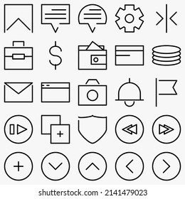 Minimalist UI icon set. (black version). Simple modern minimal, flat, solid, mono, monochrome, plain, contemporary style. Vector illustration of internet web design elements in eps.
