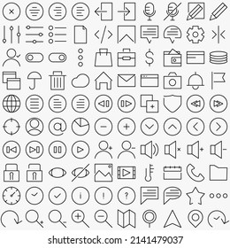 Minimalist UI icon set. (black version). Simple modern minimal, flat, solid, mono, monochrome, plain, contemporary style. Vector illustration of internet web design elements in eps.