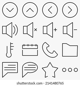 Minimalist UI icon set. (black version). Simple modern minimal, flat, solid, mono, monochrome, plain, contemporary style. Vector illustration of internet web design elements in eps. line icon.