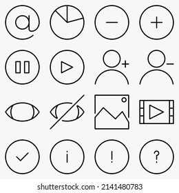 Minimalist UI icon set. (black version). Simple modern minimal, flat, solid, mono, monochrome, plain, contemporary style. Vector illustration of internet web design elements in eps. line icon.
