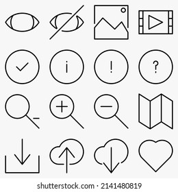 Minimalist UI icon set. (black version). Simple modern minimal, flat, solid, mono, monochrome, plain, contemporary style. Vector illustration of internet web design elements in eps. line icon.