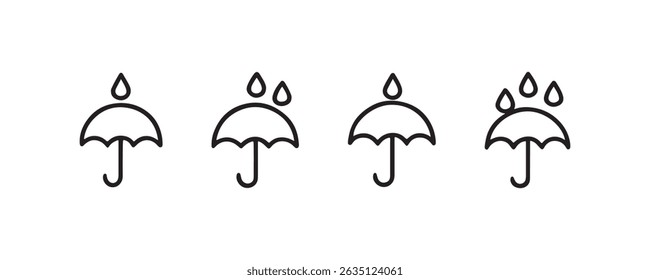 Minimalist umbrella icons with raindrops in line art style.