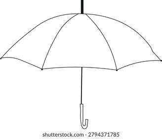 Minimalist umbrella outline vector illustration featuring a clean and modern line art design. This simple umbrella icon is perfect for weather applications, rainy season concepts, protection symbols, travel projects, insurance services, mobile applications, websites, user interface elements, and infographic designs. Isolated on a white background with scalable vector quality and editable strokes.