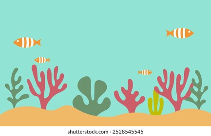 Minimalist Underwater Background with Coral and Fish