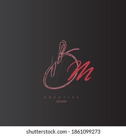 minimalist and unique bm logo with red color, elegant curve logo