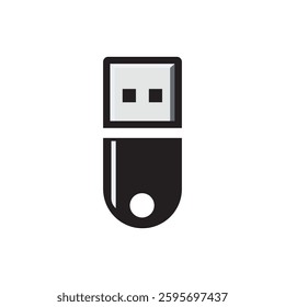 Minimalist USB flash drive icon in black and white, representing data storage, technology, and portable memory. Perfect for digital, IT, and electronic device concepts. High-quality vector.