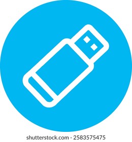 A minimalist USB icon with a clean white outline on a light Cambridge blue background. Modern and sleek, symbolizing data transfer, connectivity, and digital storage in a simple, elegant design.