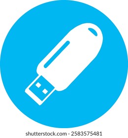 A minimalist USB icon with a clean white outline on a light Cambridge blue background. Modern and sleek, symbolizing data transfer, connectivity, and digital storage in a simple, elegant design.