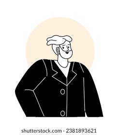Concepto de avatar de usuario minimalista. Hombre con traje. Moda, tendencia y estilo. Diseño de interfaz de usuario y UX para aplicaciones móviles. Elemento gráfico para el sitio web. Ilustración lineal vectorial aislada en fondo blanco