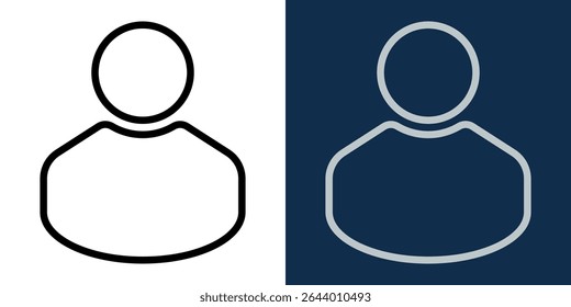 Minimalist user icon set. Editable stroke. Simple black and white human profile symbols for avatar, profile, interface, contact, or login. Outline flat design on light and dark background.