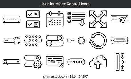 Minimalist user interface control icons collection for web and application design elements