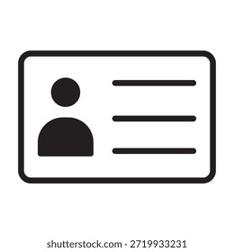 Icono de tarjeta de Identificación de perfil de usuario minimalista en estilo plano. Ilustración vectorial en blanco y negro adecuada para Diseño web, App móviles, interfaces de interfaz de usuario, páginas de Cuenta y conceptos de identidad.