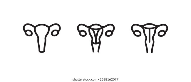 Minimalist uterus symbol set featuring three unique designs.