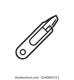 Minimalist utility knife outline drawing on White Background