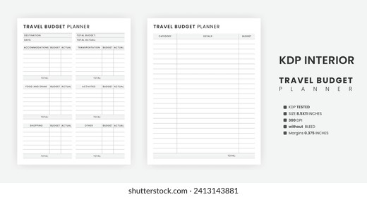 Minimalist Vacation Travel Budget Planner Template Printable, Business Road Trip Cost Tracker