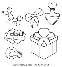 Minimalist Valentine Outline Icons for Love-Themed Designs, Valentine Outline Pack – Hearts, Roses, and More