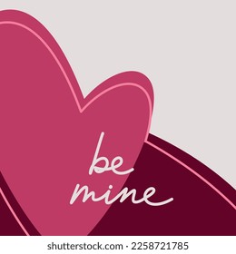 Minimalist Valentine's day greeting cards, wall art prints. Vector illustration. Viva magenta hearts with lettering love signs. Love you, be mine, for you hand written text 
