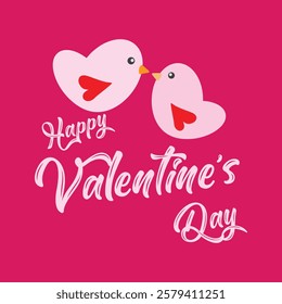 Minimalist Valentine's Day Vector with Love Birds, Hearts, and Pink Aesthetic