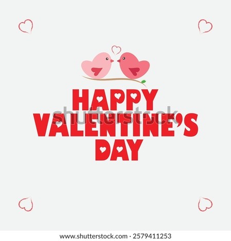 Minimalist Valentine's Day Vector with Love Birds, Hearts, and Pink Aesthetic