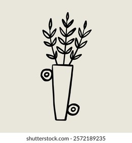 Minimalist Vase Plant Pottery Ceramic. Jug Sketch Black Line Symbol. Stylized Whimsical Hand Drawn Vector Element Decor