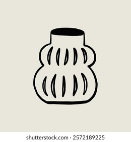 Minimalist Vase Pottery Ceramic. Jar Sketch Black Line Symbol. Stylized Whimsical Hand Drawn Vector Element Decor