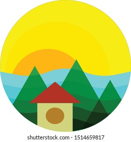 minimalist vector about the house at the end of the evening dusk