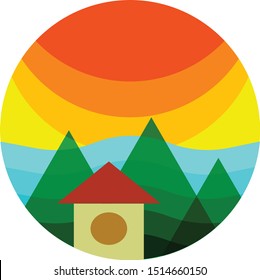 minimalist vector about the house at the end of the evening dusk