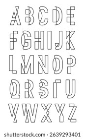 Minimalist vector alphabet in linear monoline style. Stylish geometric uppercase letters with thin outlines and creative shapes.