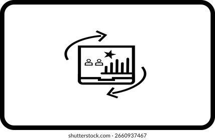 Vector minimalista de la pantalla de análisis con estrellas de calificación Cliente y flecha. Perfecto para plataformas de revisión y seguimiento de rendimiento.