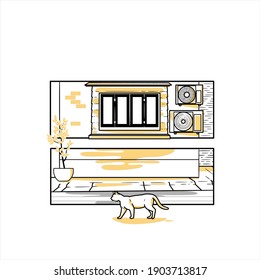 Minimalist vector art about cat walk on street