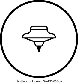 Minimalist vector art of a classic spinning top toy within a circular frame