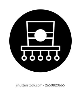 A minimalist vector art featuring a stylized machine learning model within a circular frame on black background