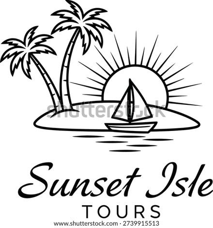 Minimalist vector art illustration portraying a tranquil tropical vacation logo design  vector illustration 