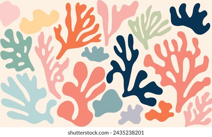 Minimalist Vector Art of Matisse Cutout Shapes for Corals in Muted Colors, Minimally Editing the Original Text. Matisse in the Style of Matisse". No Chinese Characters Were Present To Remove