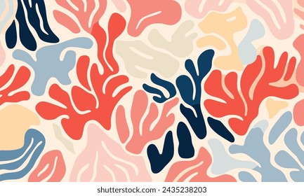 Minimalist Vector Art of Matisse Cutout Shapes for Corals in Muted Colors, Minimally Editing the Original Text. Matisse in the Style of Matisse". No Chinese Characters Were Present To Remove