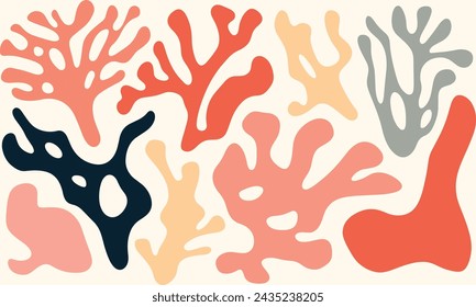 Minimalist Vector Art of Matisse Cutout Shapes for Corals in Muted Colors, Minimally Editing the Original Text. Matisse in the Style of Matisse". No Chinese Characters Were Present To Remove