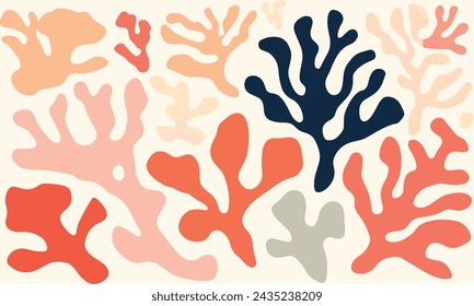 Minimalist Vector Art of Matisse Cutout Shapes for Corals in Muted Colors, Minimally Editing the Original Text. Matisse in the Style of Matisse". No Chinese Characters Were Present To Remove