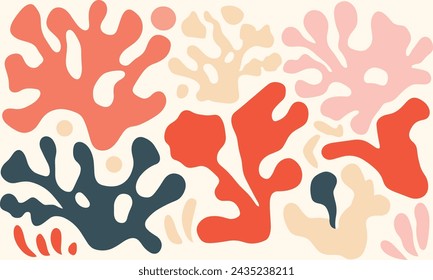 Minimalist Vector Art of Matisse Cutout Shapes for Corals in Muted Colors, Minimally Editing the Original Text. Matisse in the Style of Matisse". No Chinese Characters Were Present To Remove