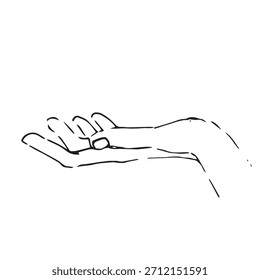 Minimalist vector art of an open hand, palm up, extended in a gesture of welcome, receiving, or presentation.