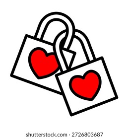 Arte vectorial minimalista que muestra dos candados cerrados con corazones rojos. Este diseño limpio representa perfectamente el compromiso, la seguridad y la conexión romántica de una pareja enamorada.