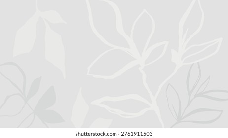 Minimalist vector background with abstract white leaves on a light gray backdrop, creating a serene and elegant design suitable for various uses. Desktop wallpaper design.