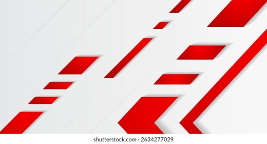 Minimalist vector background with dynamic red geometric shapes on a clean white gradient. Perfect for tech, innovation, and corporate design themes.