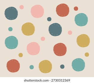 Fundo de vetor minimalista com círculos orgânicos desenhados à mão e pontos em tons de terra suaves como terracota, amarelo mostarda e azul-marinho.