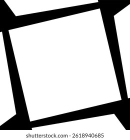 Minimalist vector background with a large white center and thick black diagonal lines forming a tilted square frame, using sharp geometric shapes and high contrast.