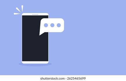Minimalist vector background of a smartphone displaying a notification alert. Flat style illustration for concepts related to mobile communication, digital notifications, and online messaging