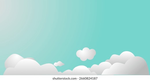 Fondo de Vector minimalista con suaves nubes blancas y cielo degradado azul. Perfecto para niños, temas de Clima o diseños de ensueño.