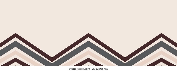 Un Anuncio de Vector minimalista con un patrón de chevron geométrico en tonos tierra marrón, gris y beige a lo largo del borde inferior contra un fondo crema sólido.